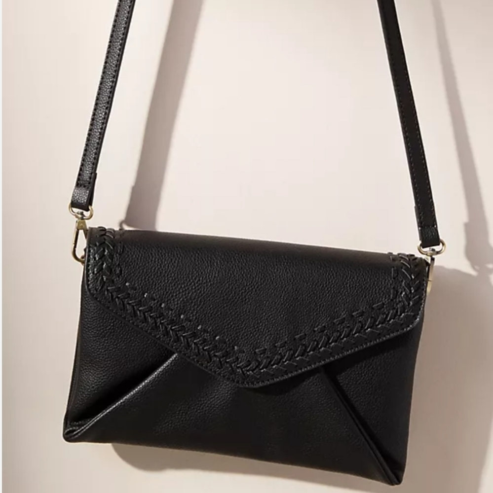 Anthropologie Black Braided-Trim Envelope Crossbody